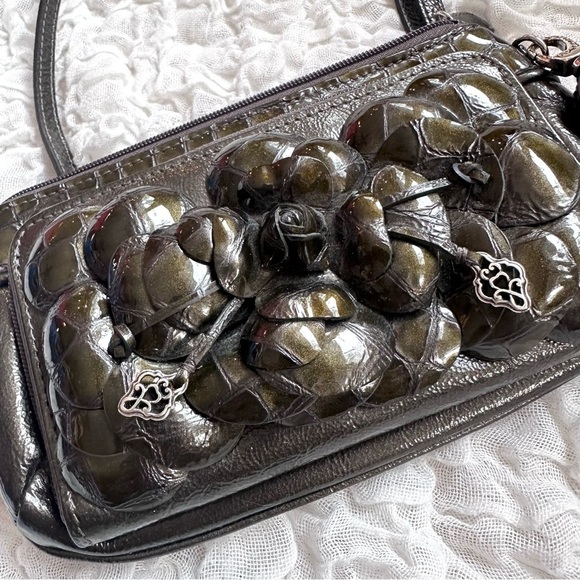 Brighton Rosalie 3D Patent Flower Crossbody Shimmery Olive - Picture 5 of 11